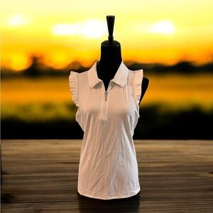 Jessica Simpson White Ruffled Zip-Up Tank Top